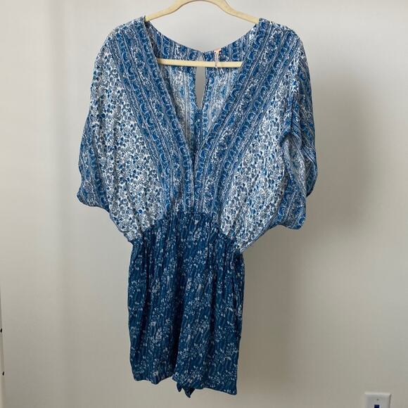 Free People Blue Printed Arizona Short Sleeve Romper Size: S - Picture 4 of 8